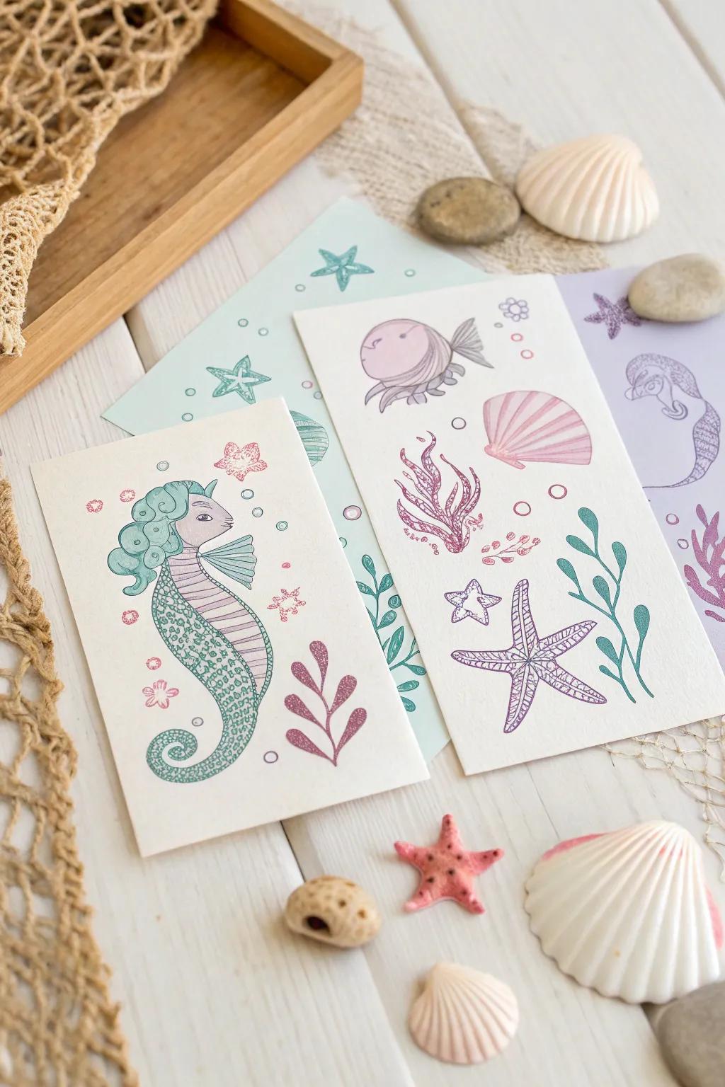 Introduce a splash of magic to your gathering with these bewitching mermaid-themed ephemeral marks!