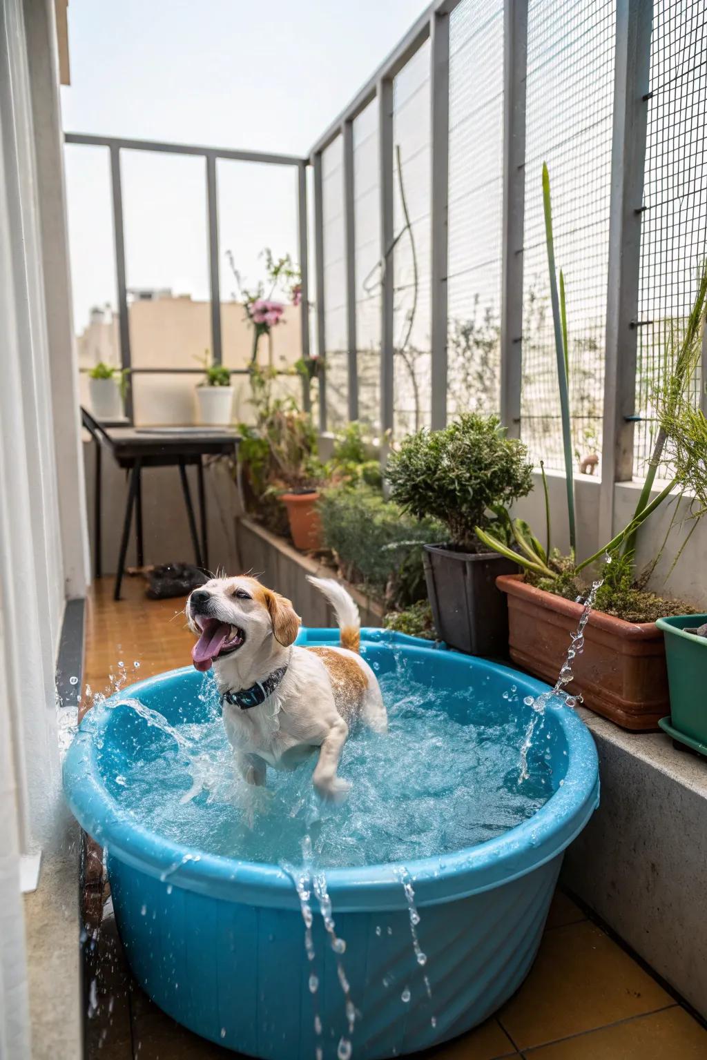 A moveable canine pool provides a splash of enjoyment on balmy days.