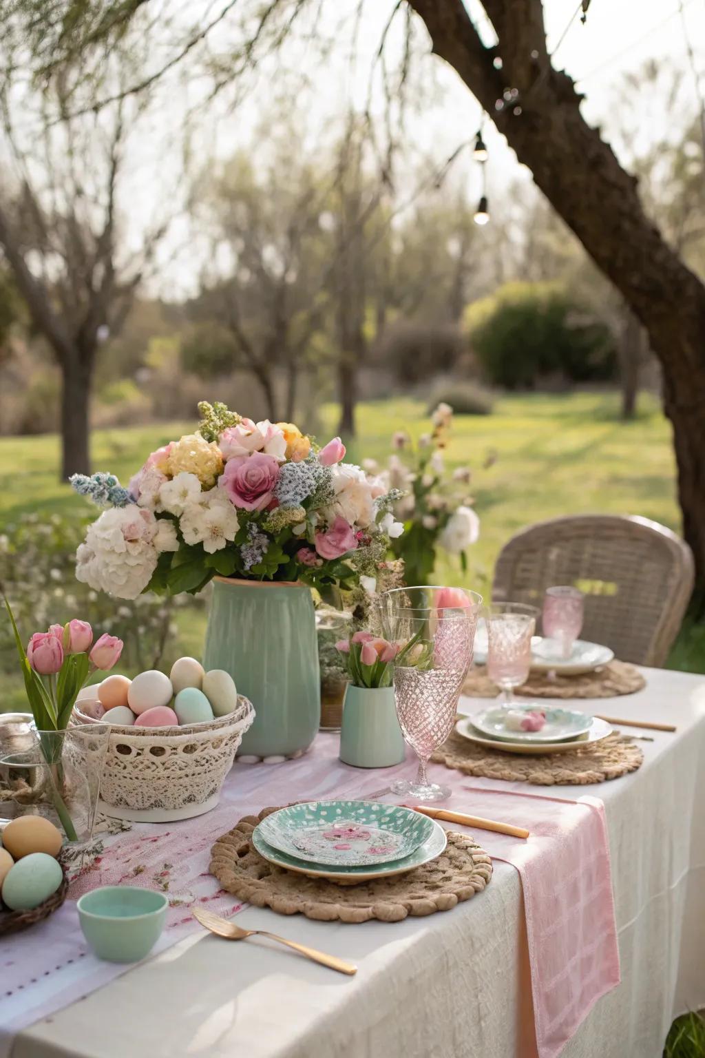 An exterior Easter setting embraces the vibrancy of spring.