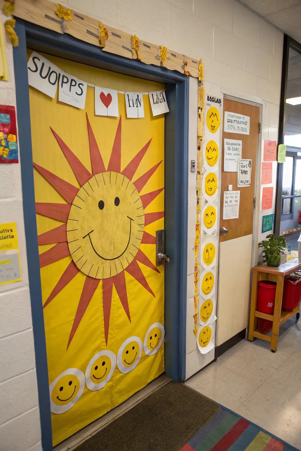 A vibrant star shines on this classroom entrance, spreading grins and sunny spring vibes.