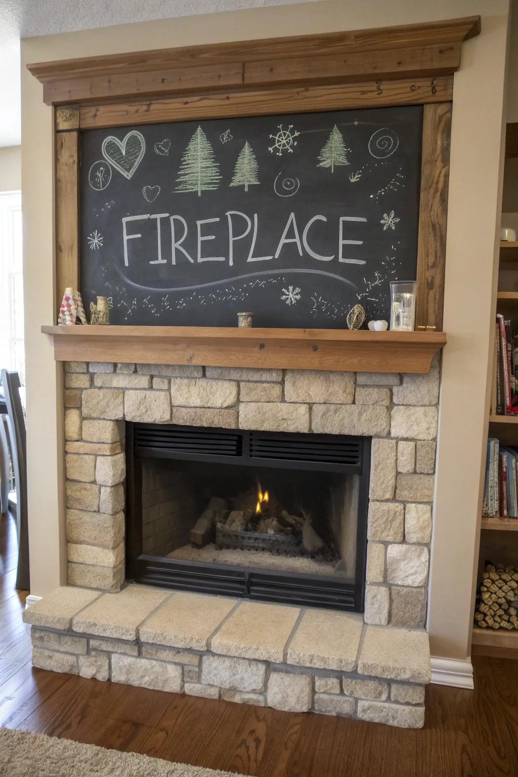 Incorporate a playful element through a drawing board fireplace.