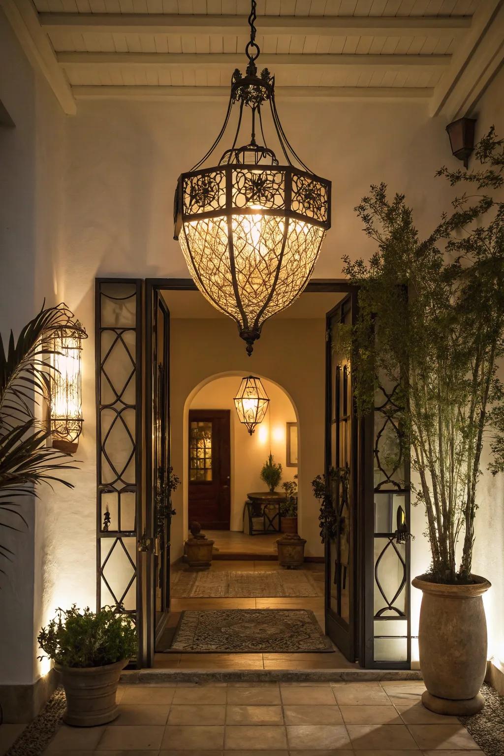 Unique illumination fixtures set the mood in your entryway.