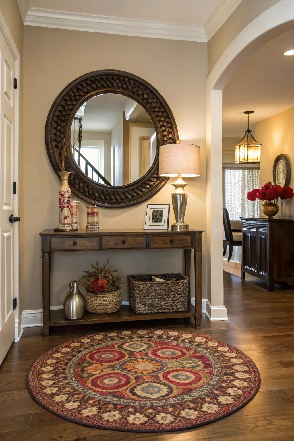 Circular rugs introduce equilibrium and an unexpected twist to any entryway.