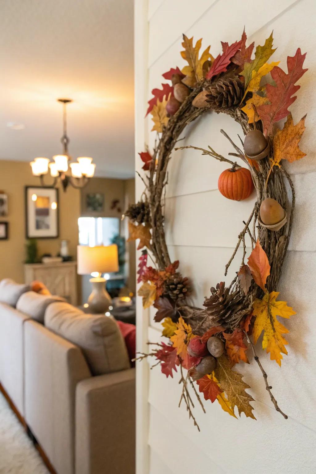 A DIY fall wreath adds a personal and festive touch to your decor.