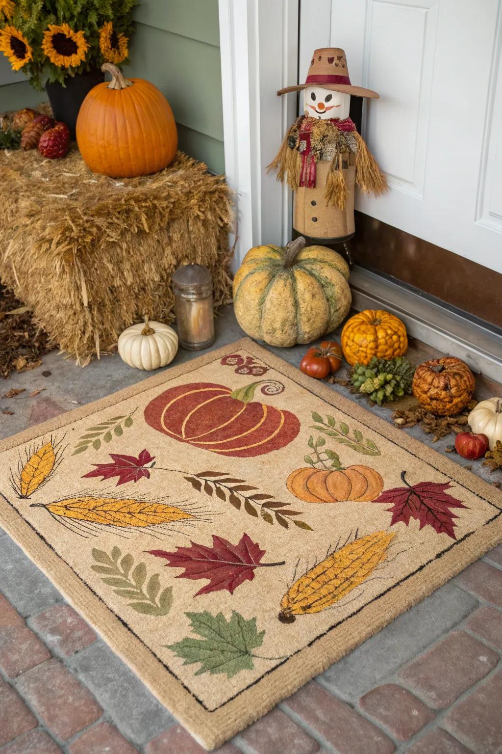 Harvest-themed front mat celebrating autumn abundance.