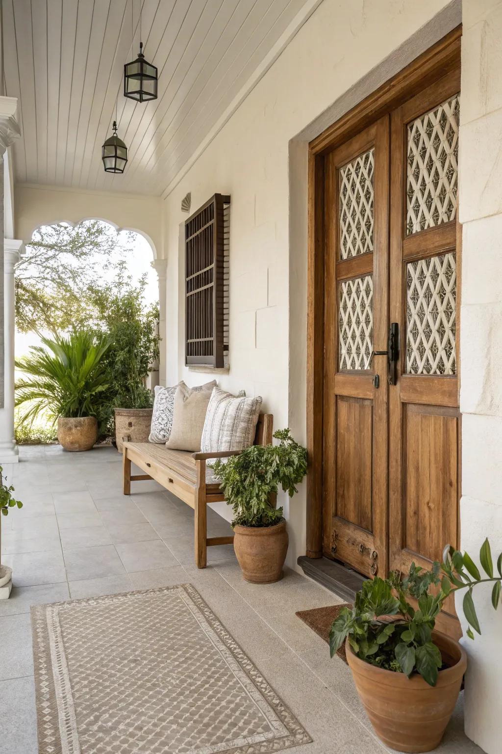 Neutral tones harmonize vibrant autumnal colors on your veranda.