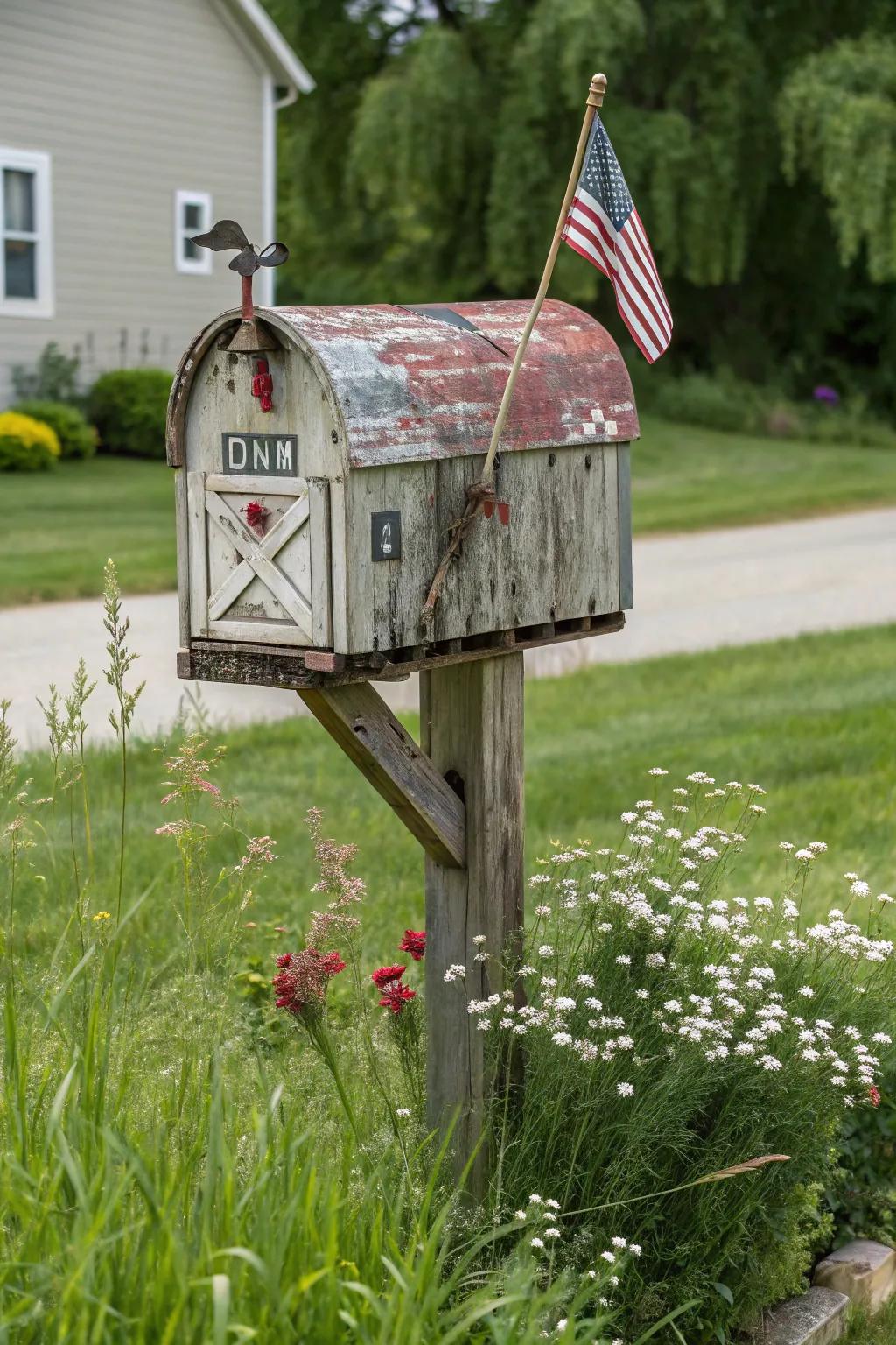 A letter-themed mailbox infuses any farmhouse with vintage charm.