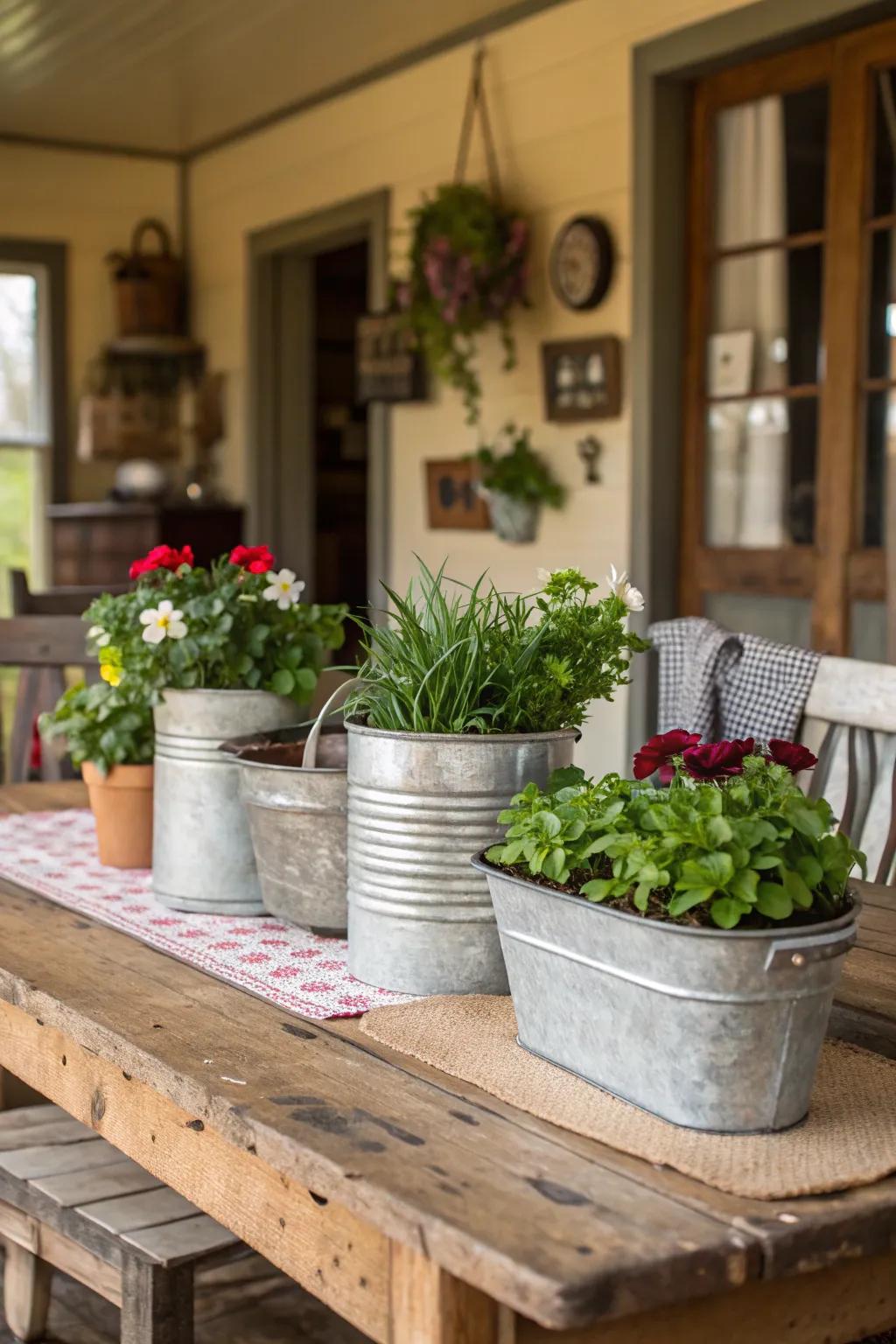 Repurposed metal elements contribute an unanticipated volte-face and persona to your centerpiece.
