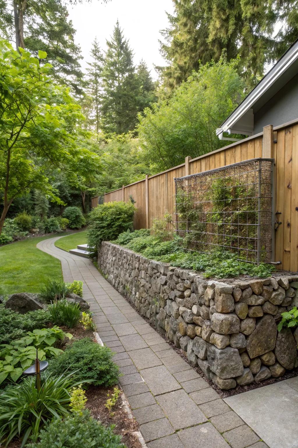 Gabion walls offer an eco-friendly and hard-wearing fencing option.