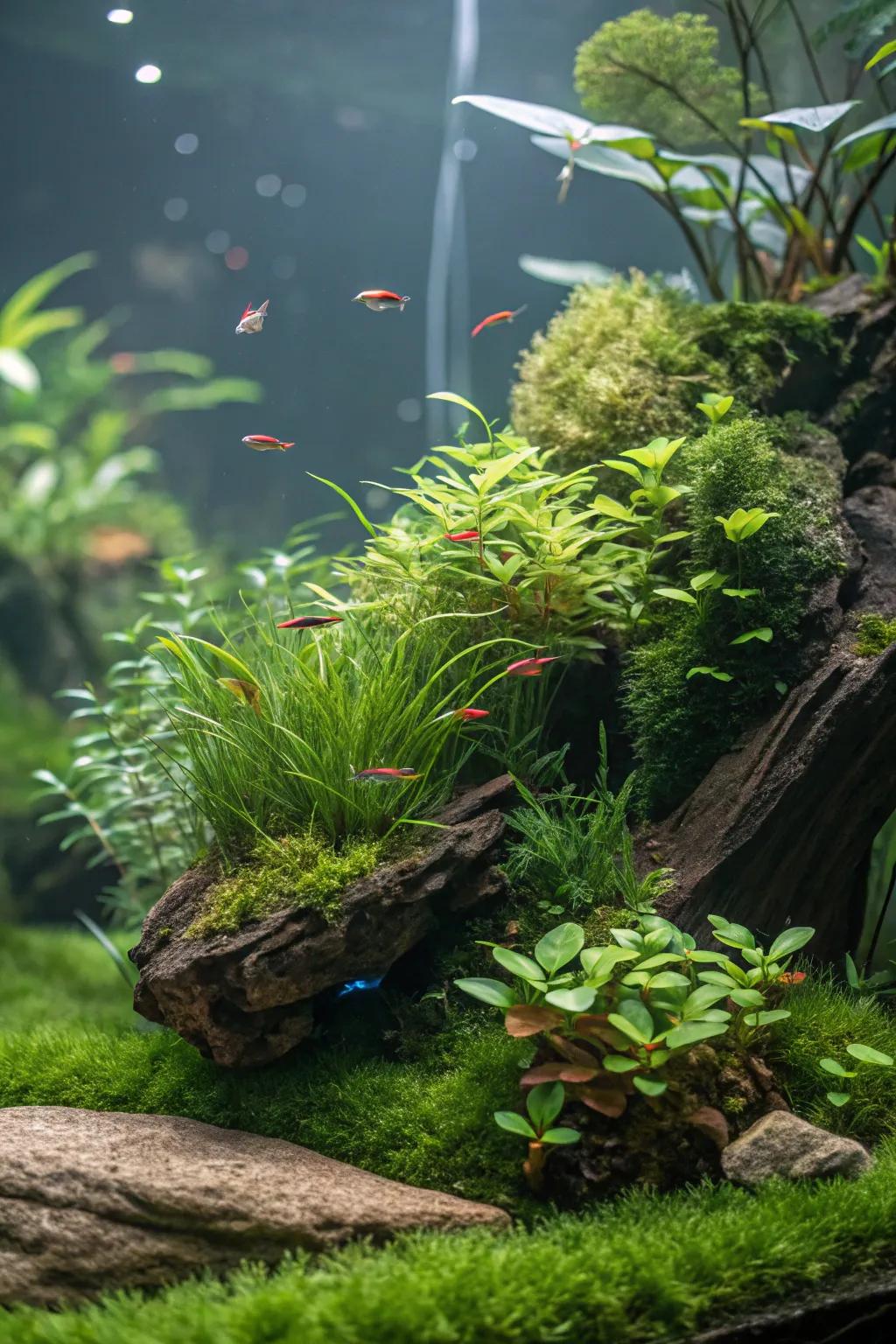 An aquarium presenting enchanting floating islets