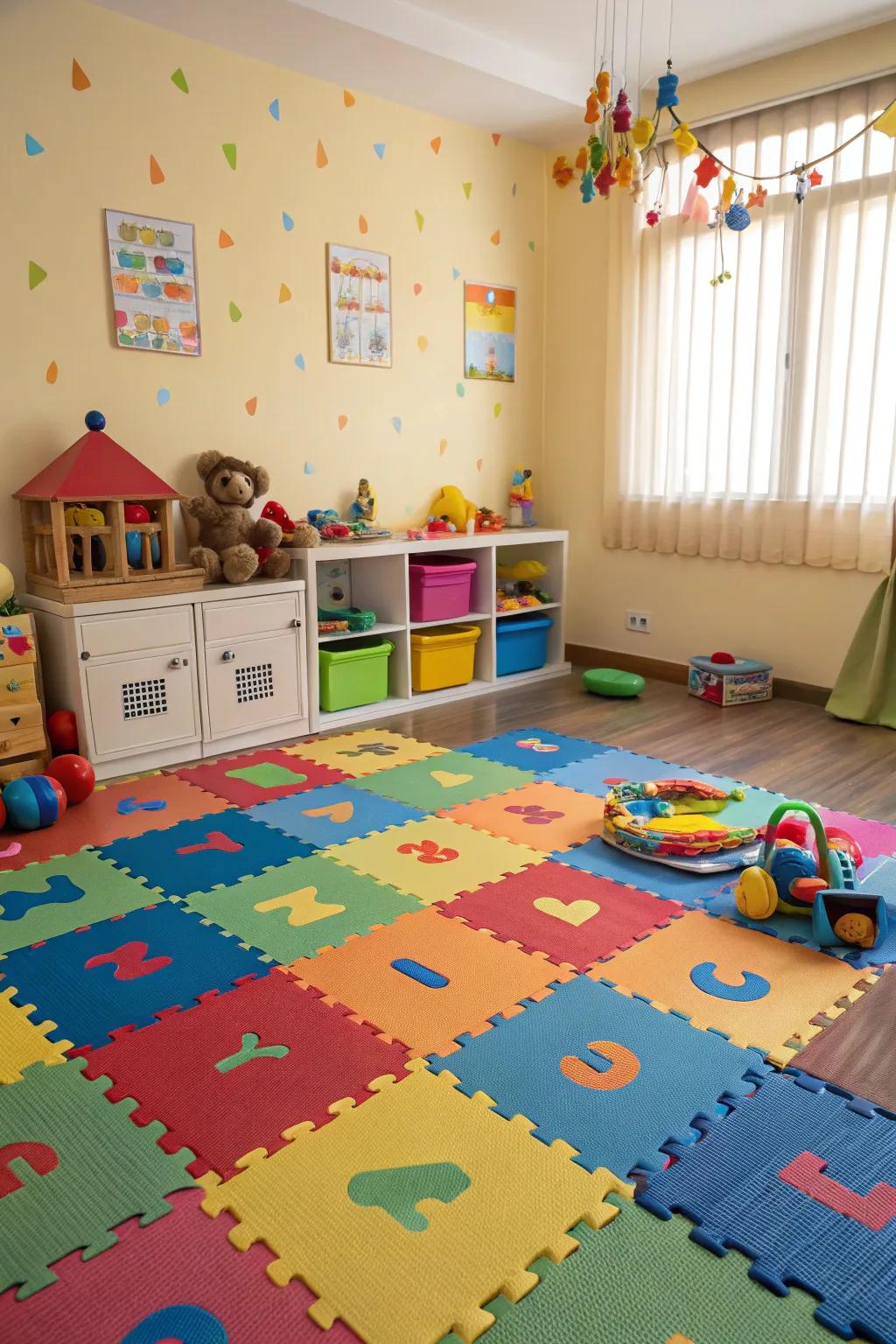 For vibrant spaces, interlocking mats offer adaptable solutions.