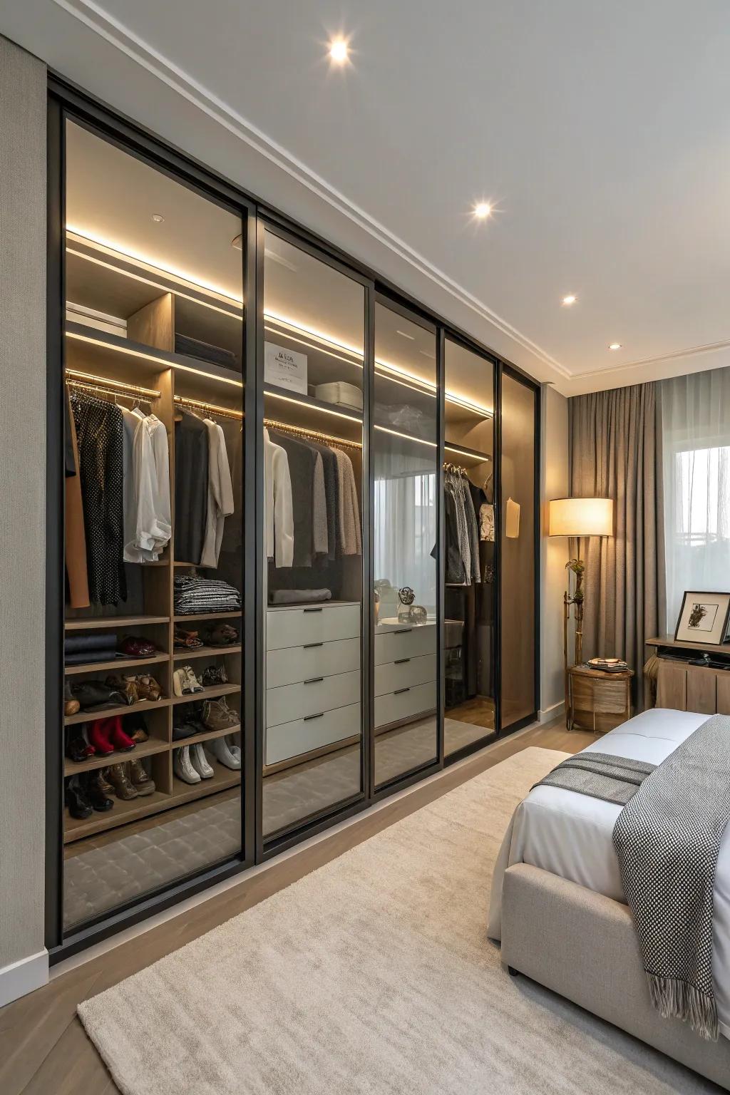 Glass boards add class and openness to your closet.