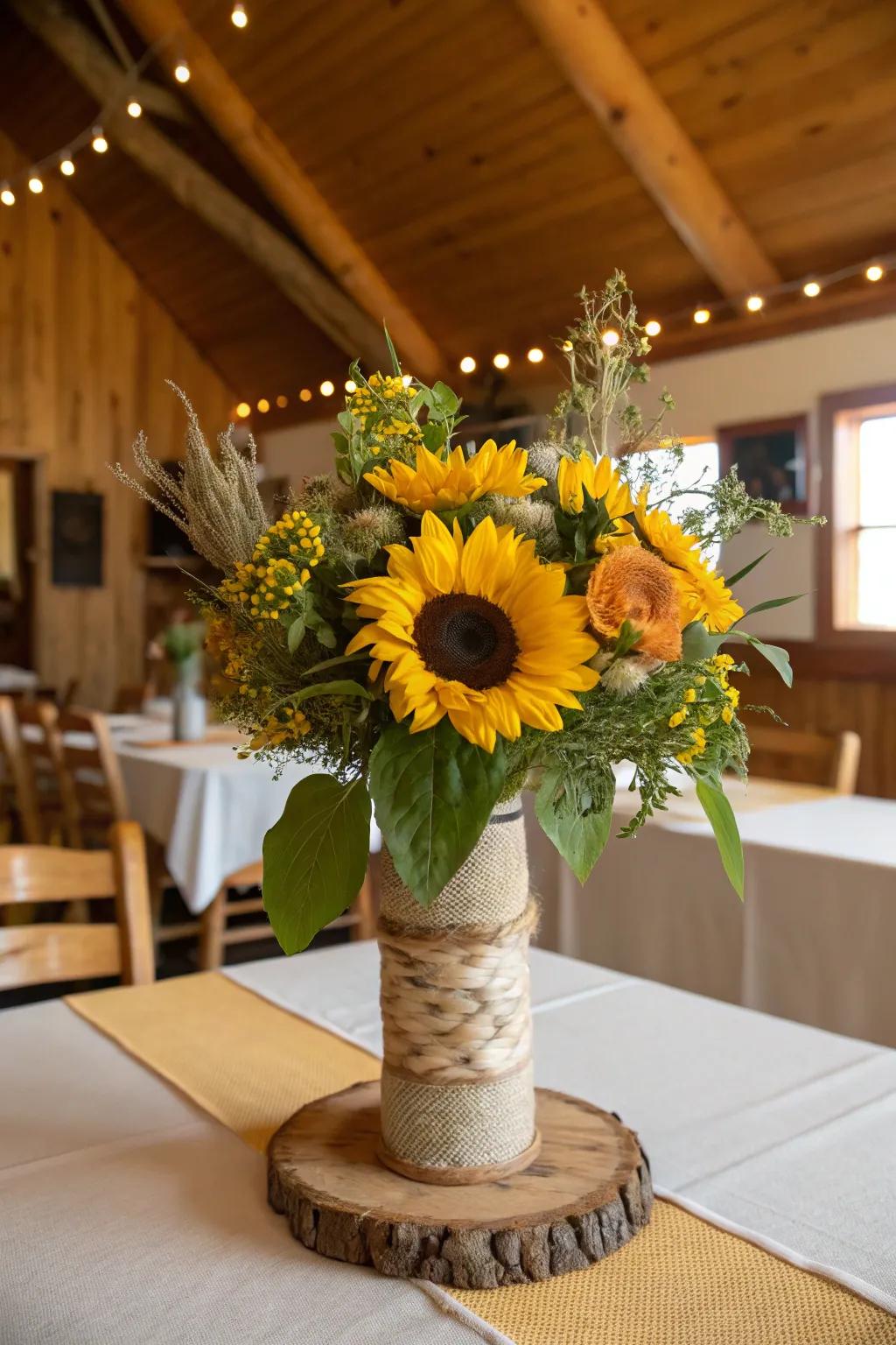 Striking daisy centerpiece, bringing a burst of sunshine and happiness to your table.