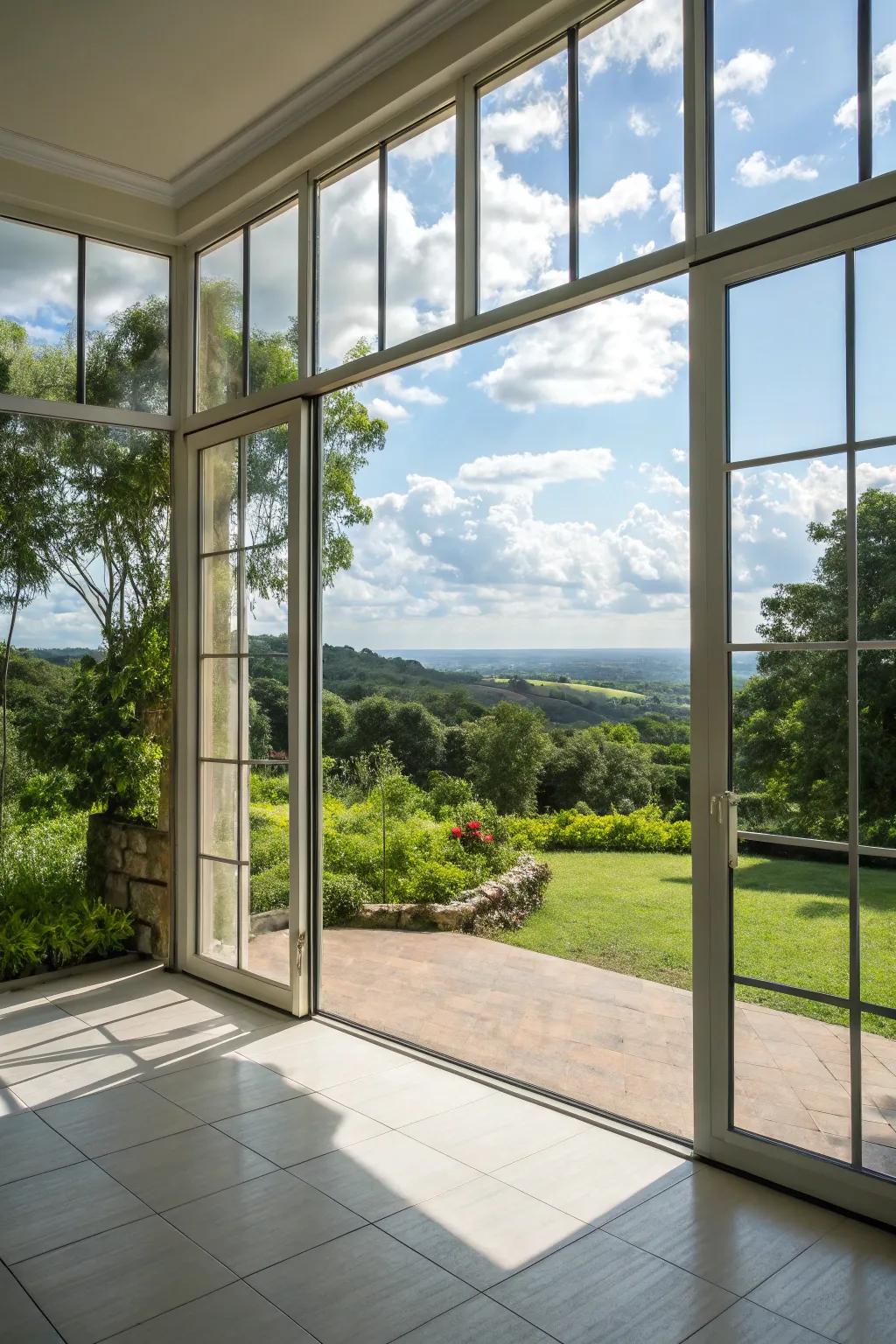 Framed outdoor views enhance the connection with nature.
