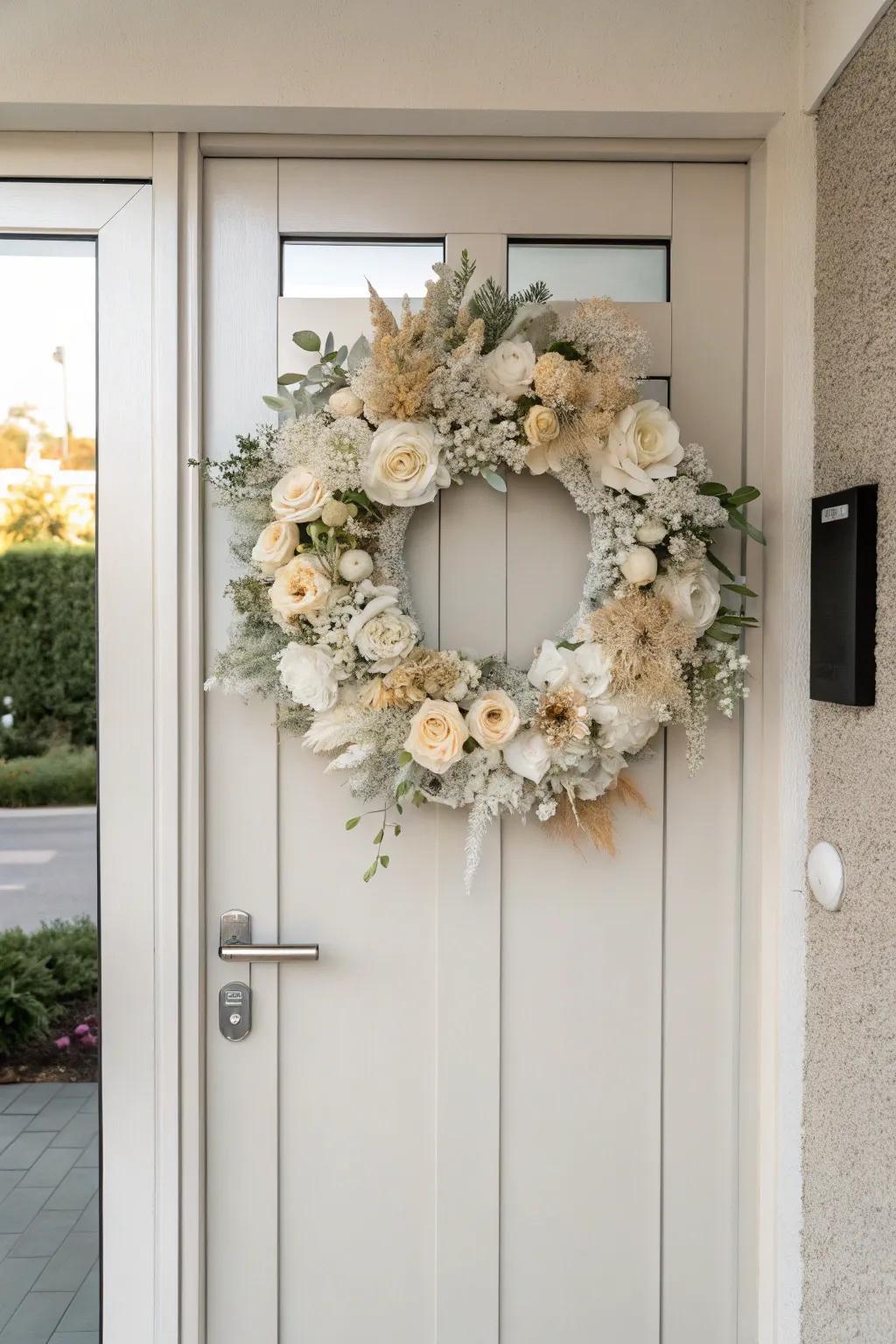 Sophisticated charm shines with a single-hue wreath.