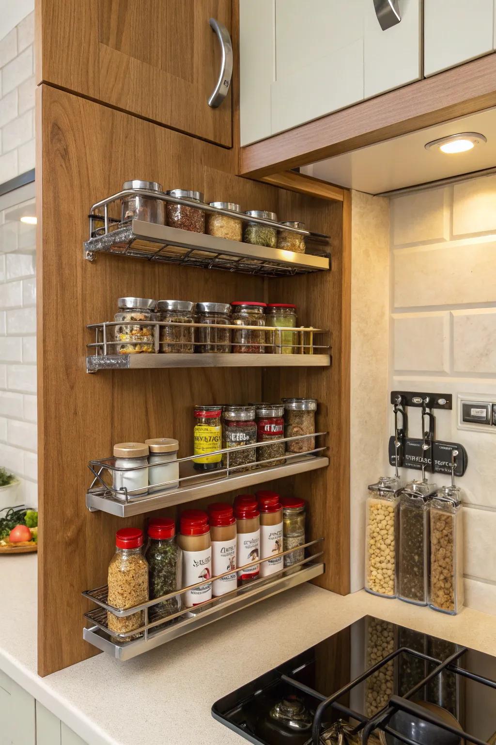 Wall-mounted racks take advantage of underused areas.