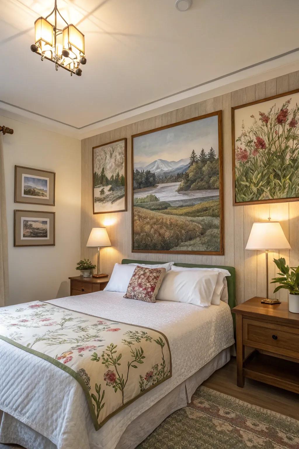 Nature-inspired artwork enhances the connection to the outdoors.