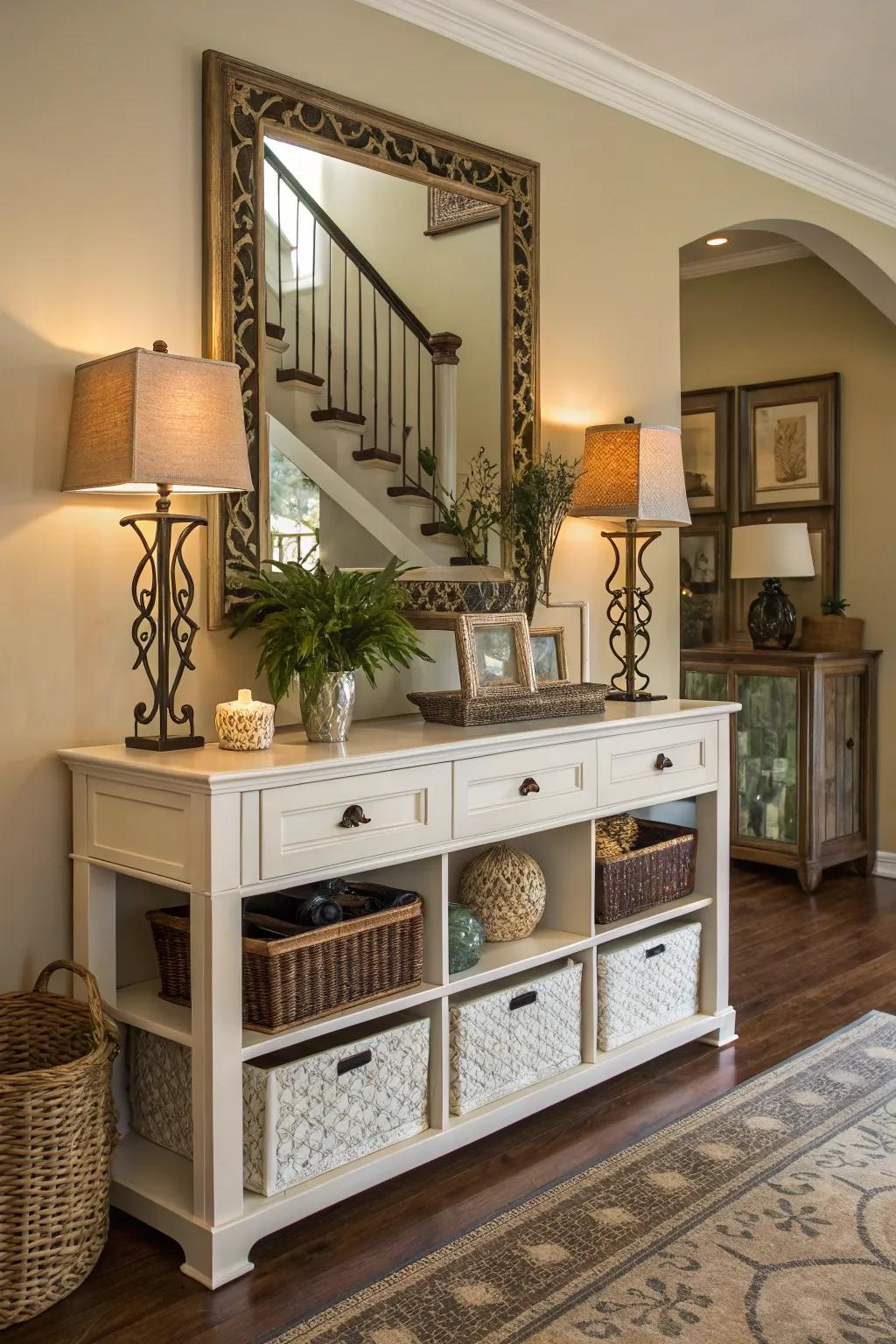 Functional storage preserving a clutter-free and organized foyer.