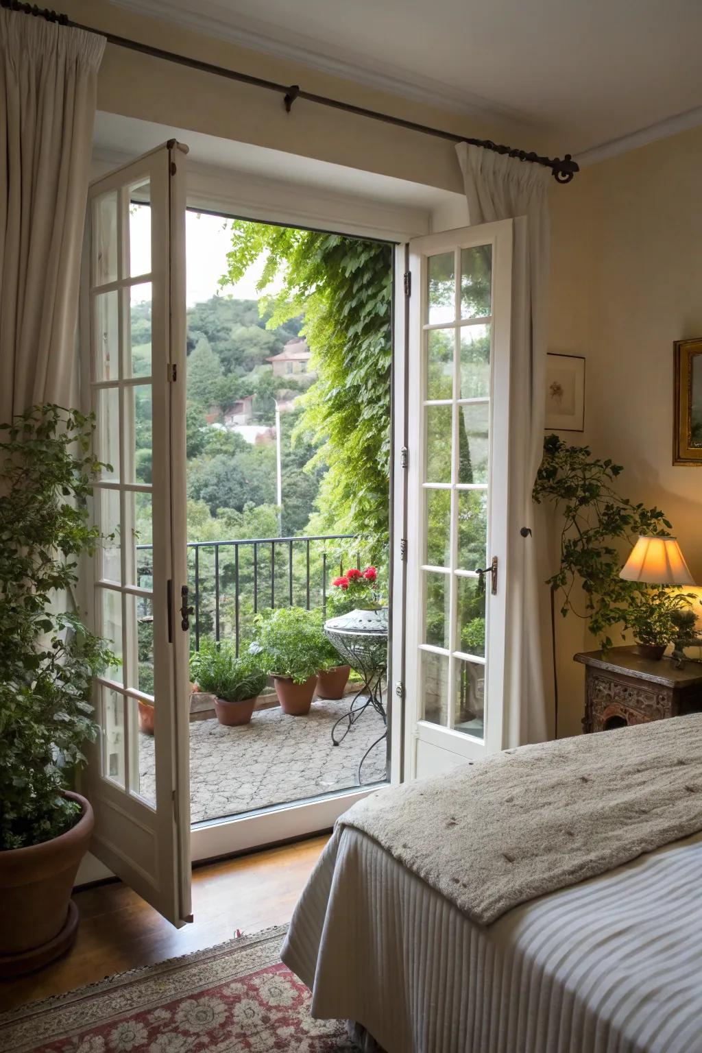 Gallic entrances invite light and the outdoors into your room.