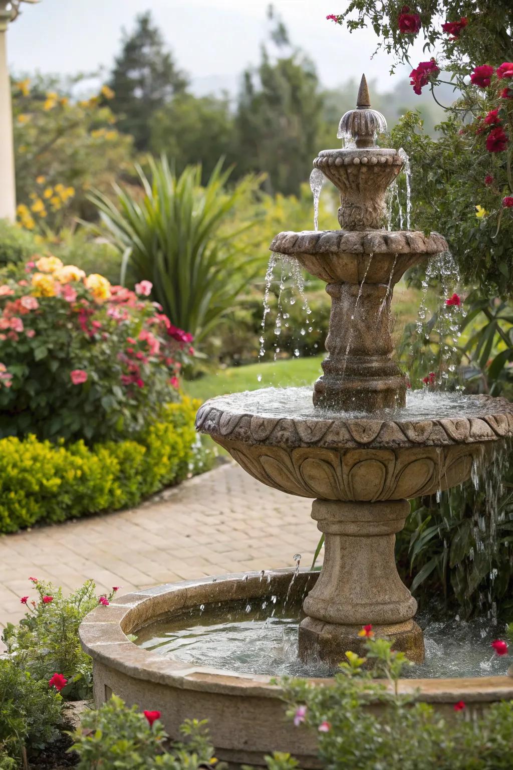 A serene water feature nestled amongst abundant foliage.