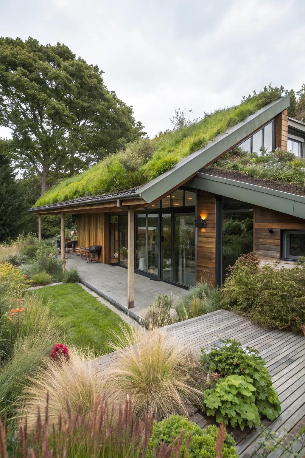 A verdant roof ushering nature home.