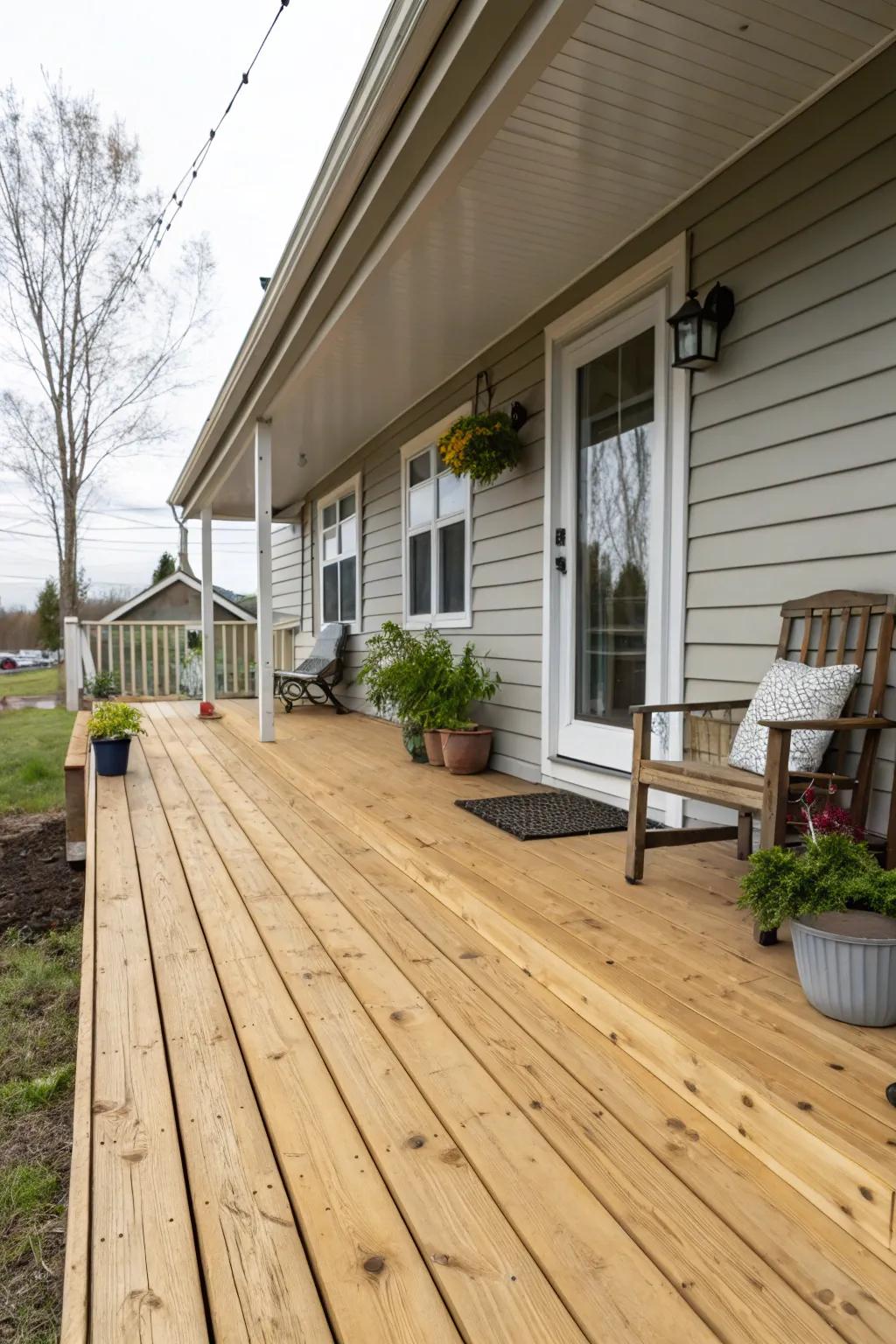Treated fir represents a strong and economical porch flooring preference.