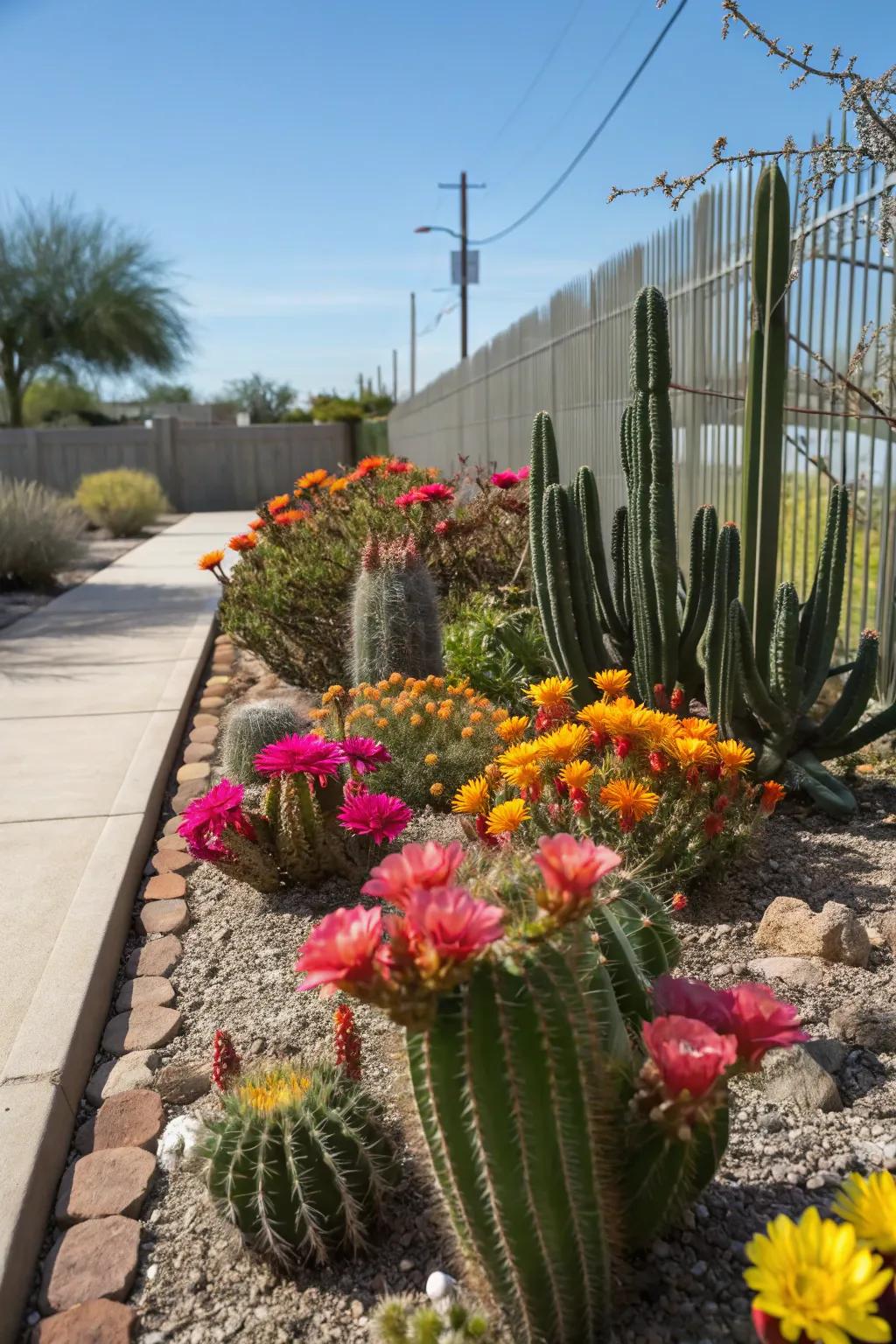 Blossoming cacti adding a burst of color.