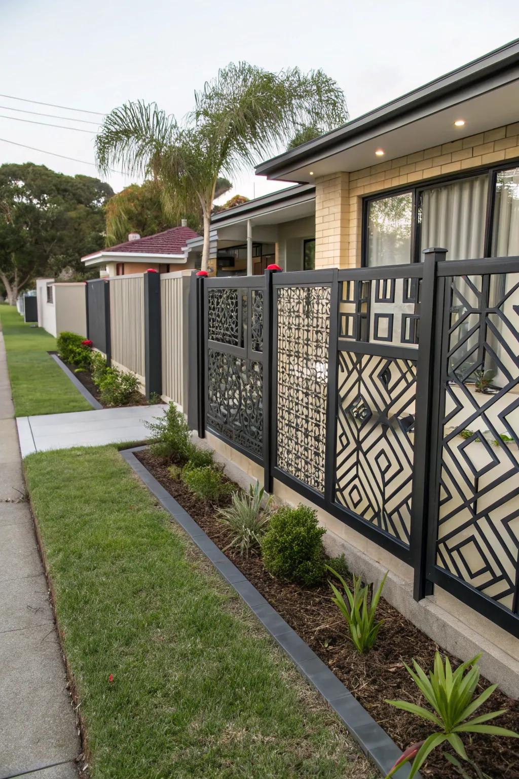 Geometrical patterns transform barriers into striking focal points.