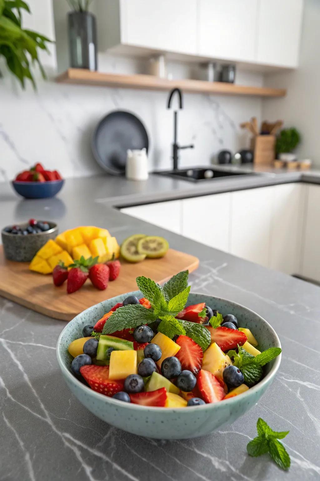 Herbs such as mint impart a revitalizing and fragrant note to fruit salads.