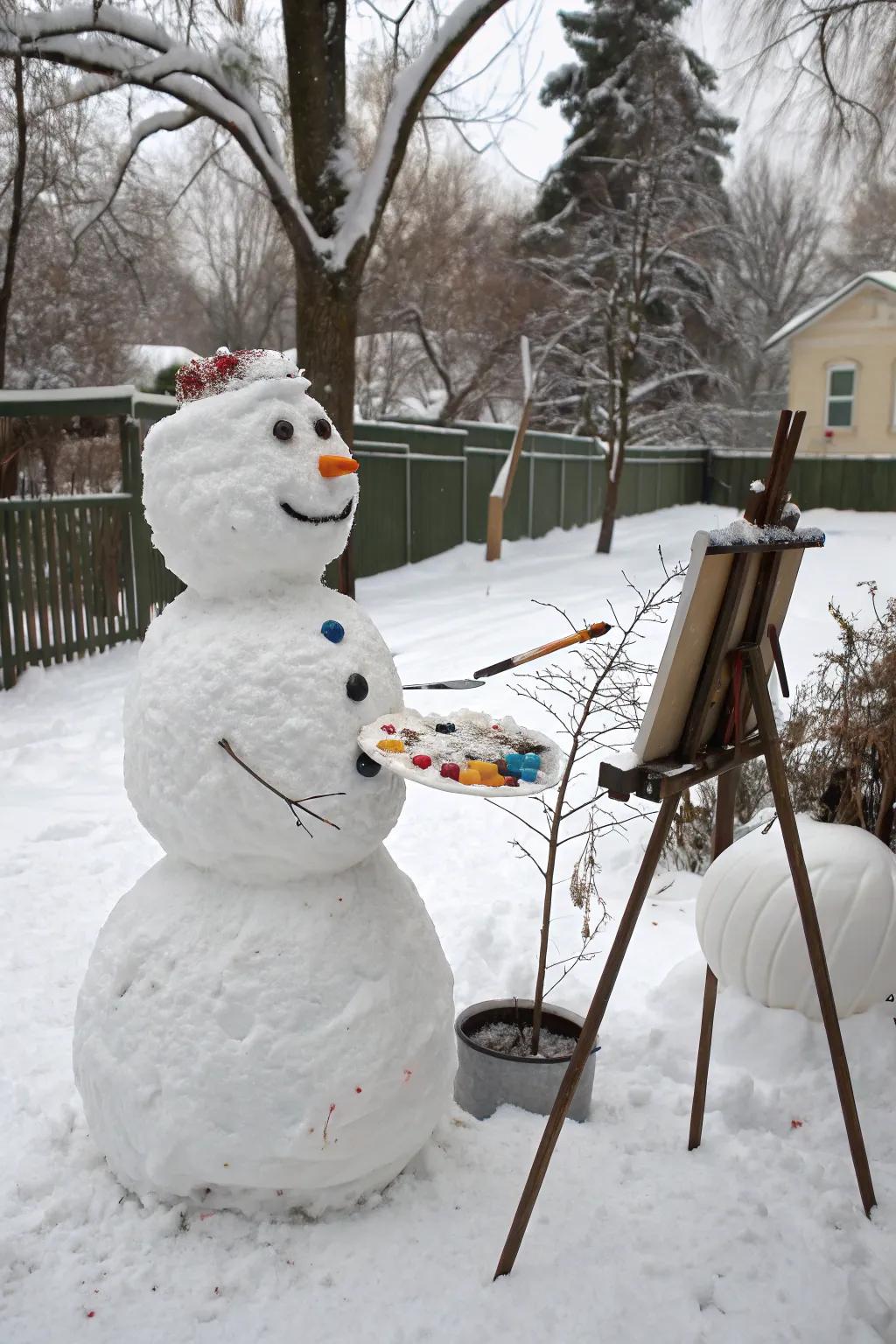 A snow-figure artist prepared to capture the winter environment.