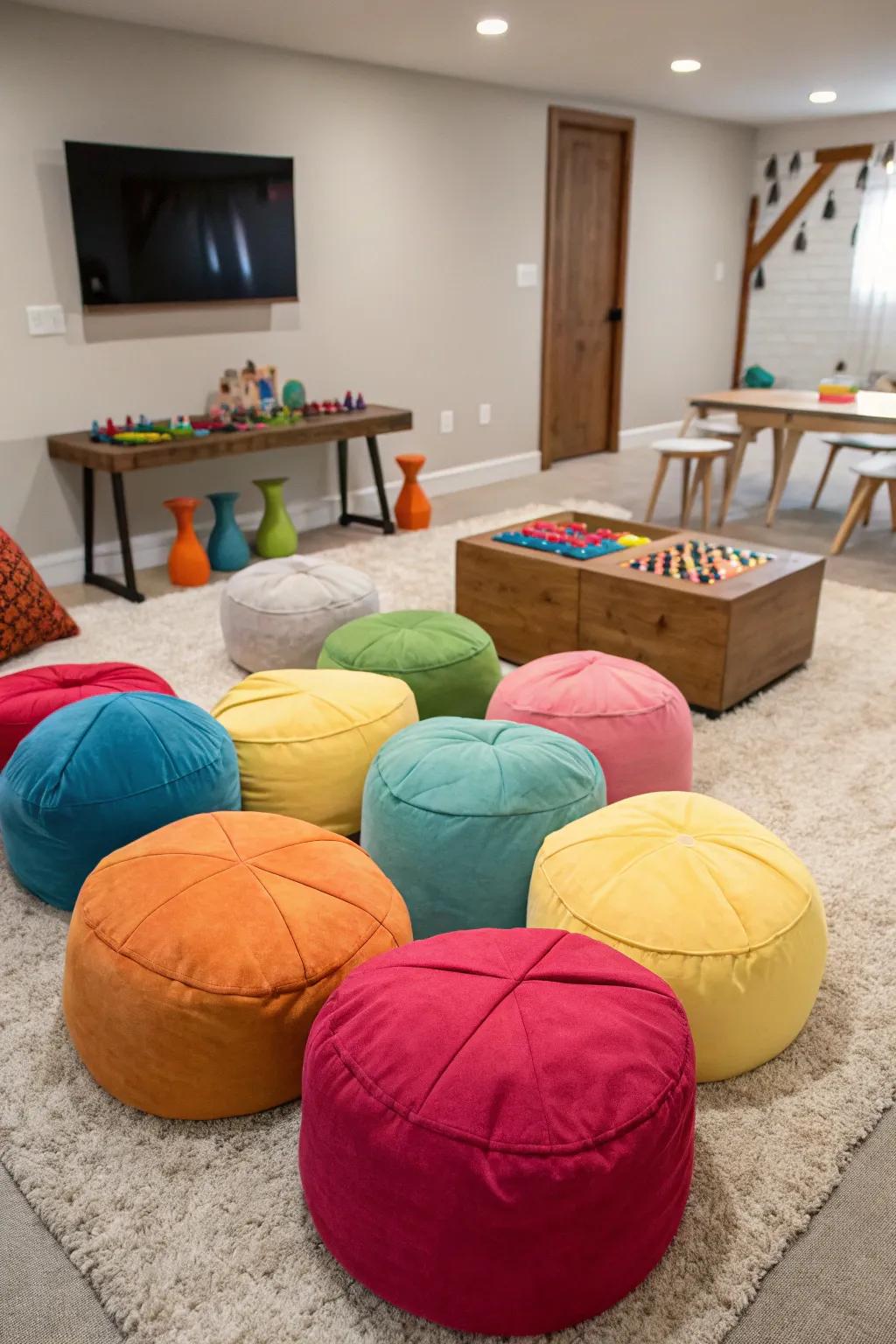 Energetic cushions sparking vitality and extra seating within your gaming landscape.