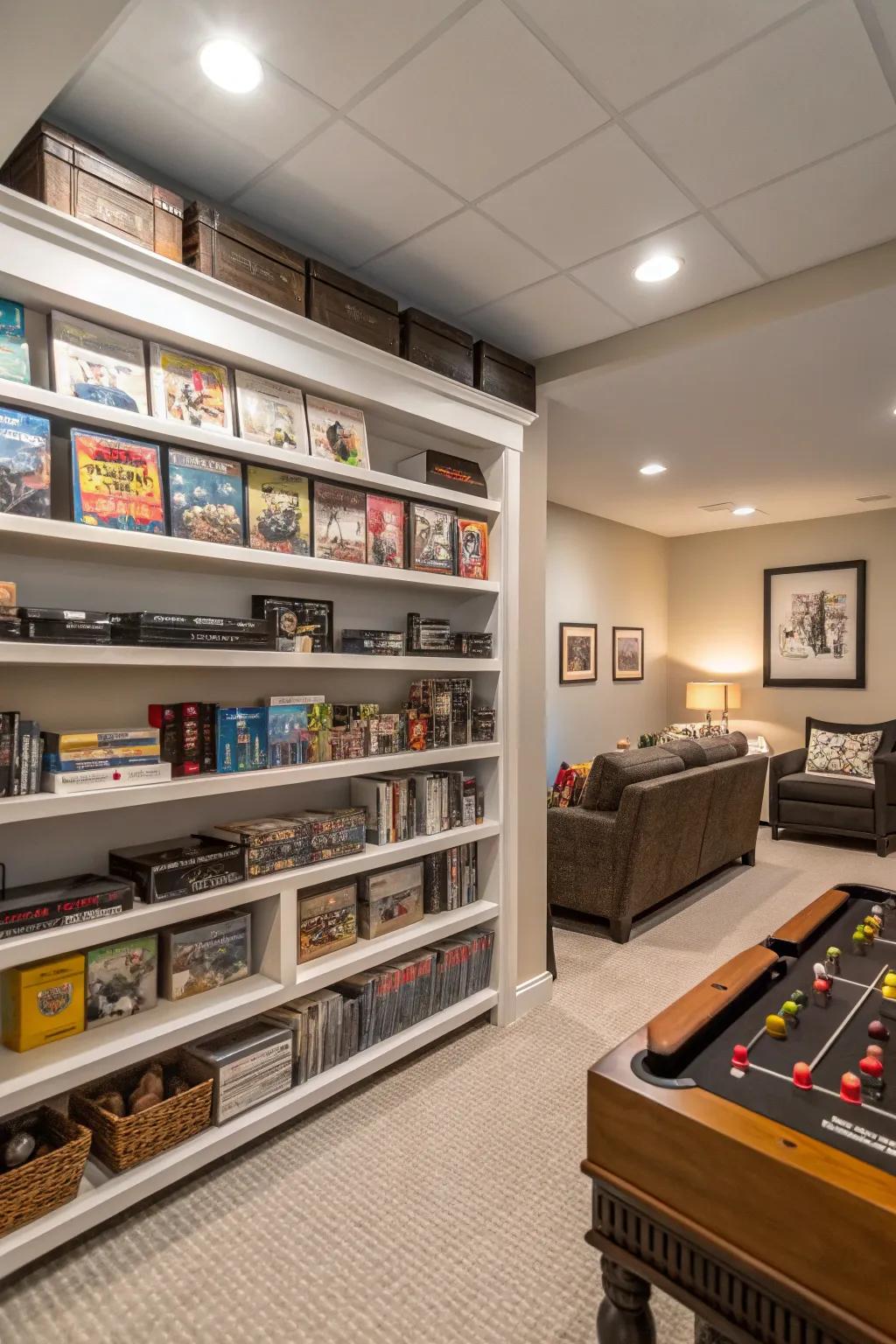Intelligent storage maintains your game room's tidiness and elegance.