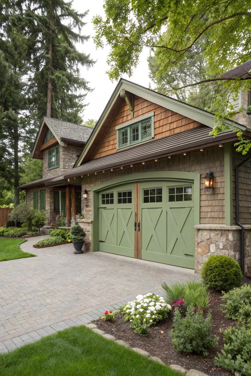 Sage green adds subtle charm and harmonizes with natural elements.