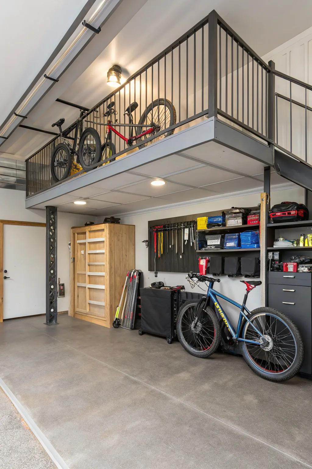 Efficient use of upper space with a well-organized loft area.