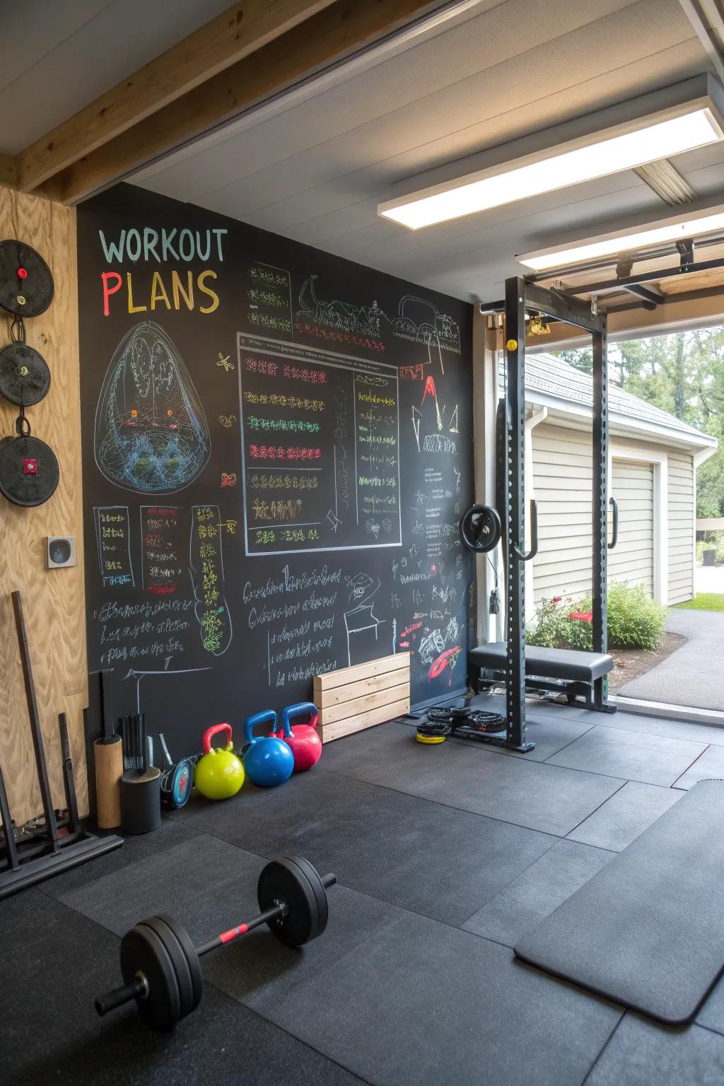 Slateboard walls can have workout plans and inspiration.