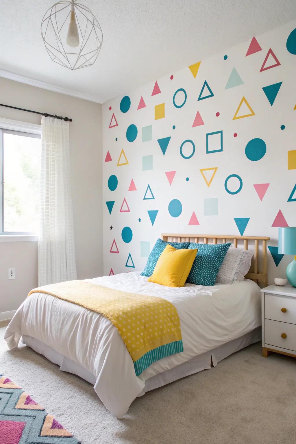 Geometric wall decals provide a flexible art solution that's ideal for renters.