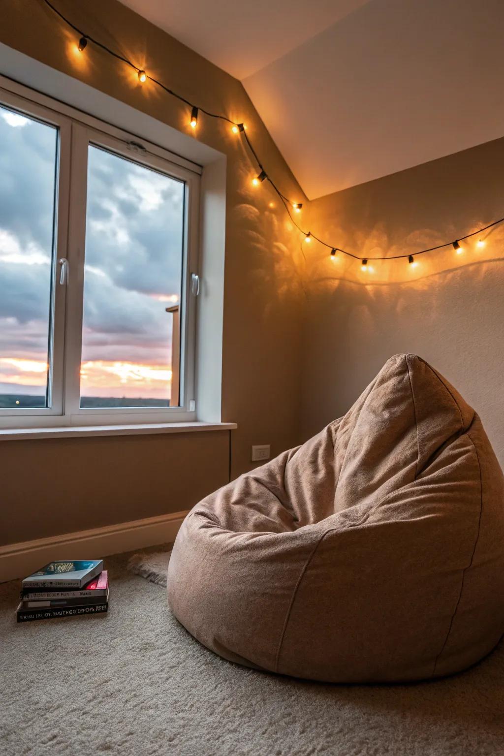 Bean bags offer a comfy and playful seating option.