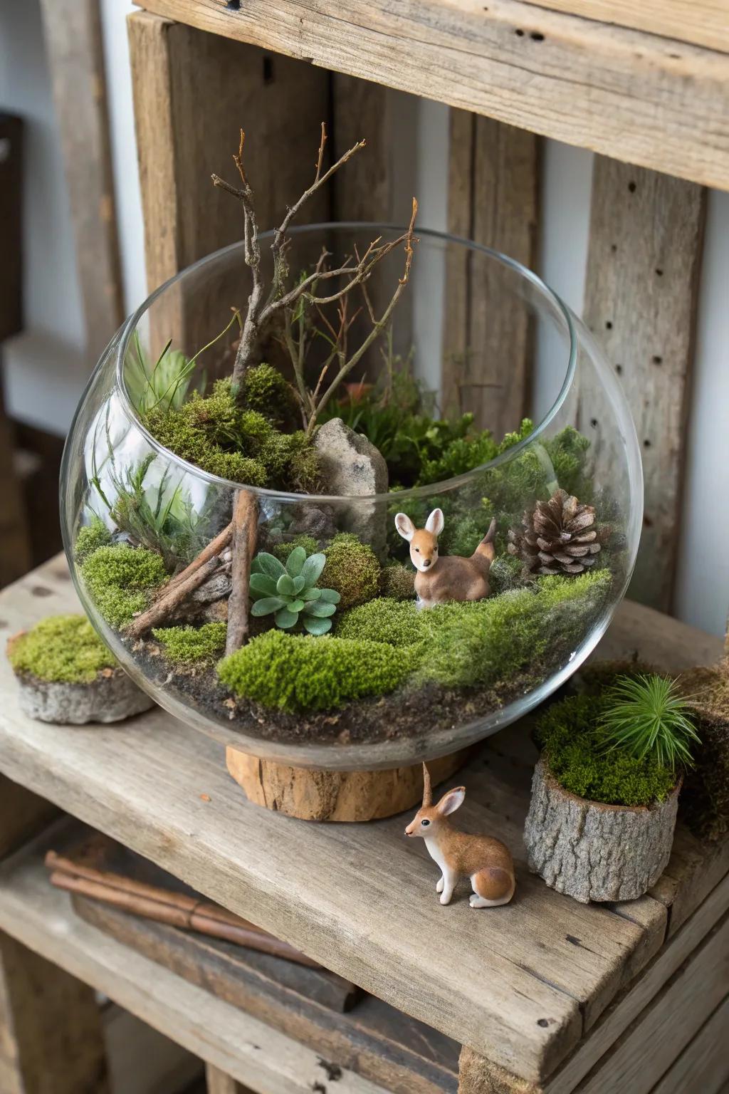 Woodland appeal through innate components inside a crystal vessel.
