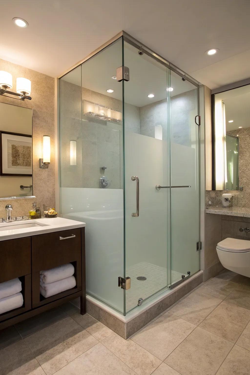 Blurred glass offers enhanced privacy while maintaining a stylish design.