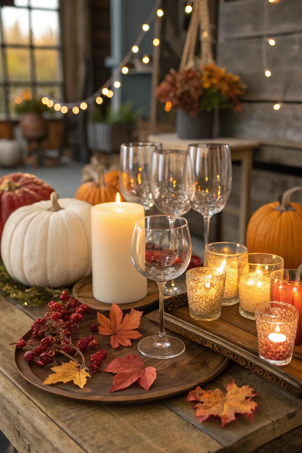 An autumn-inspired glassware presentation emitting a comfortable ambiance.