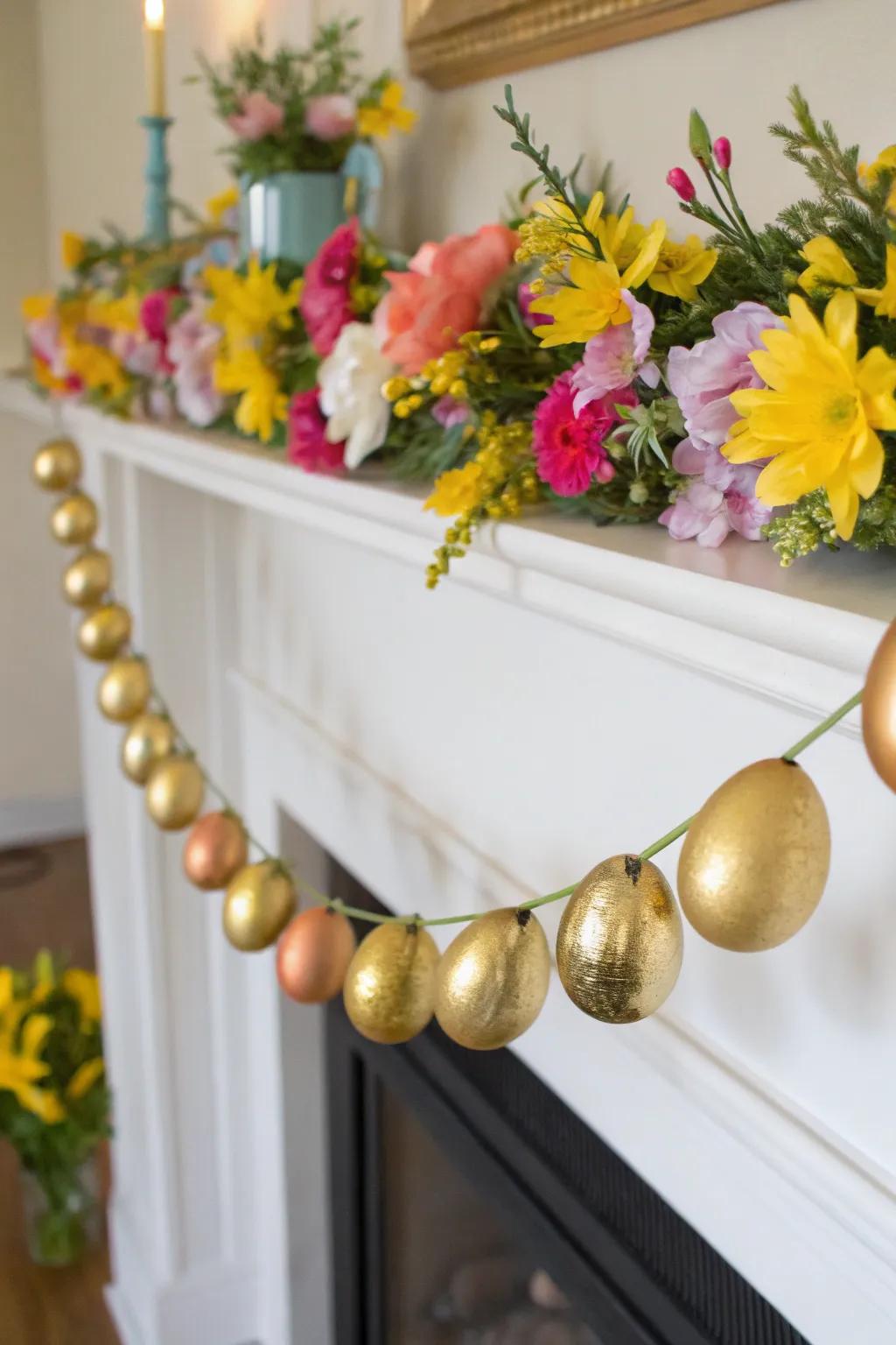 A gilded egg festoon imparts a celebratory ambiance to any environment.