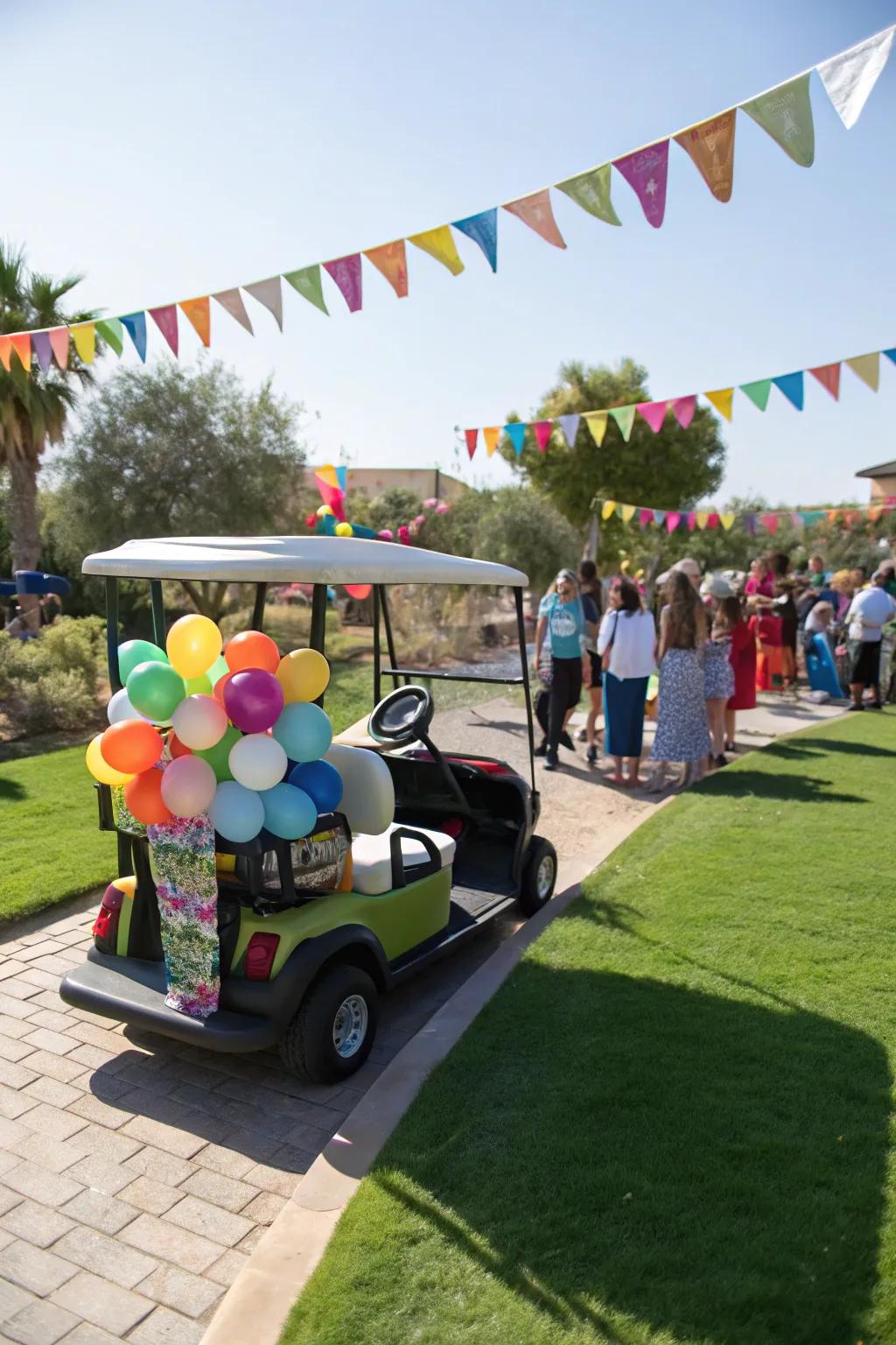 Turn your golf cart into a celebration central with festive decorations.