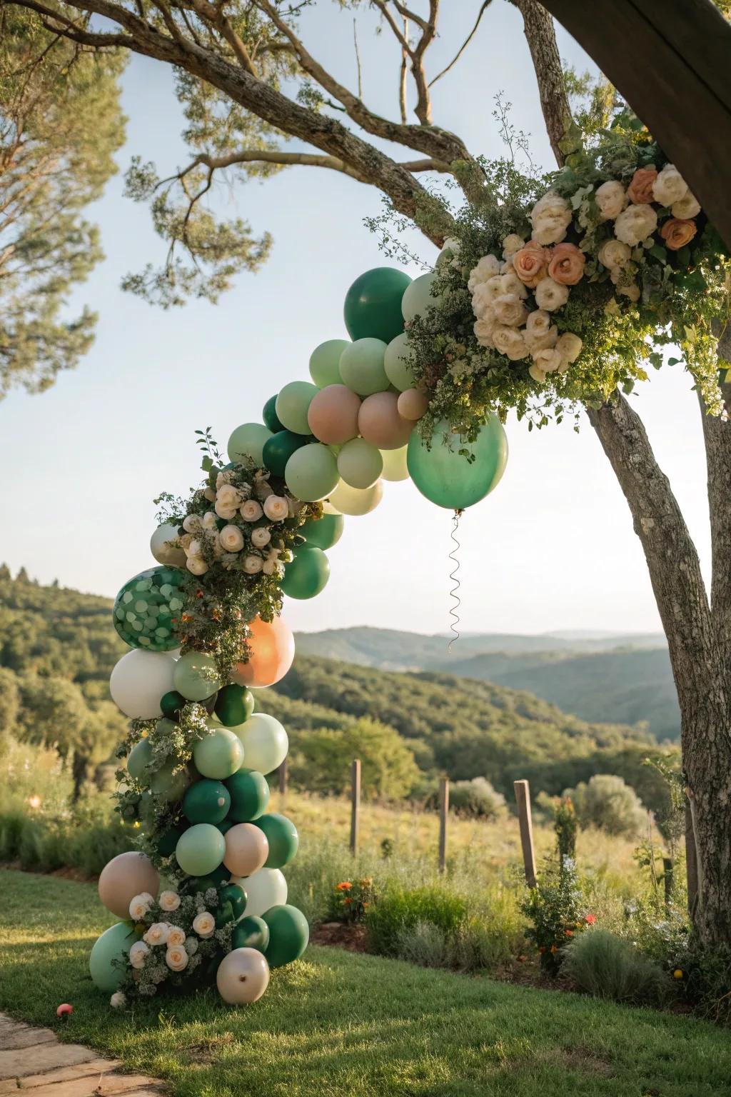 Thoughtful eco-friendly balloon garland featuring natural colors.