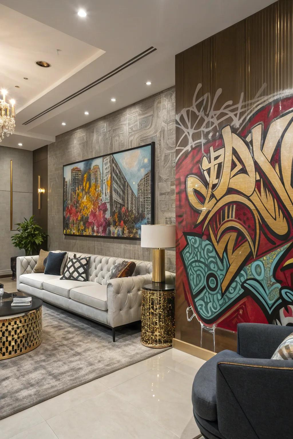 Metallic decorations in graffiti art providing luxury to a family room