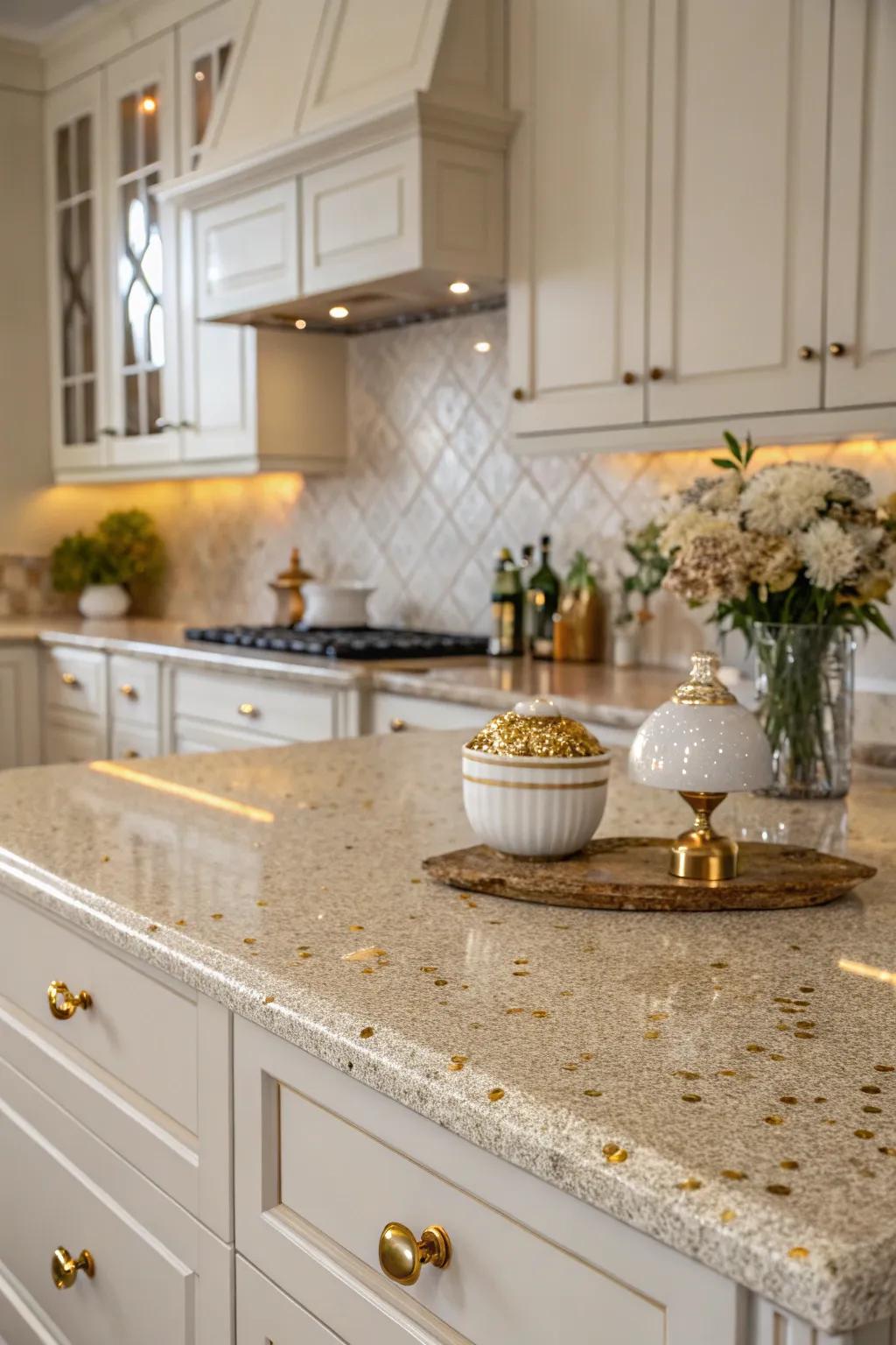 Gold-veined granite contributes a hint of opulence to any cooking space.
