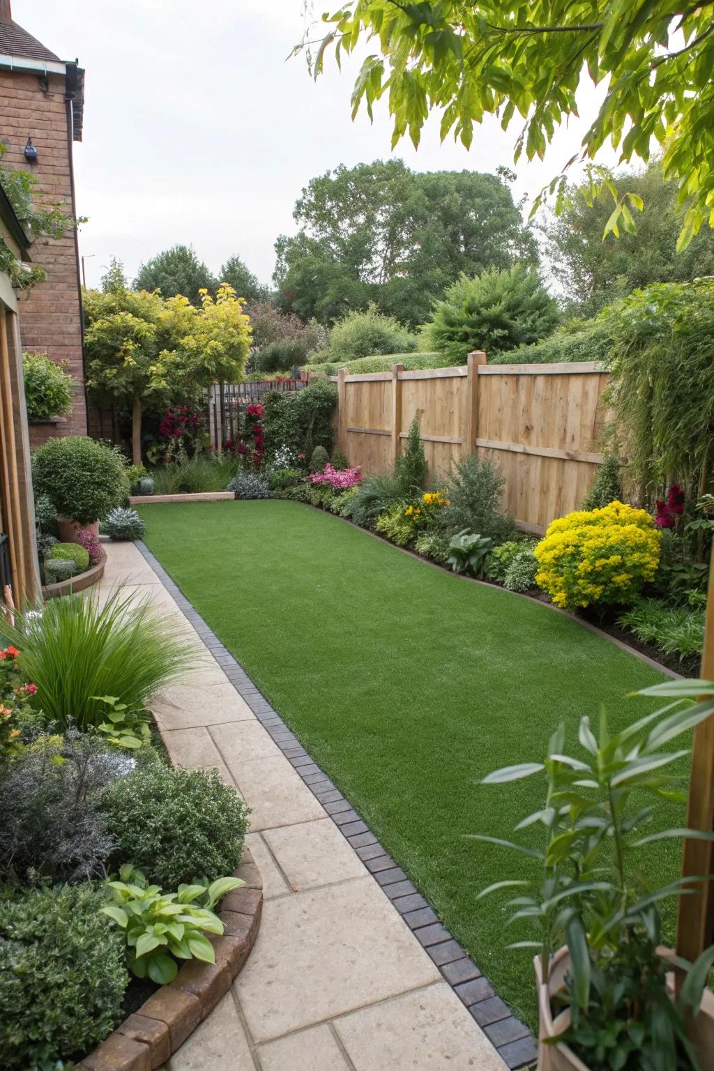 Artificial grass offers a green look without the work.