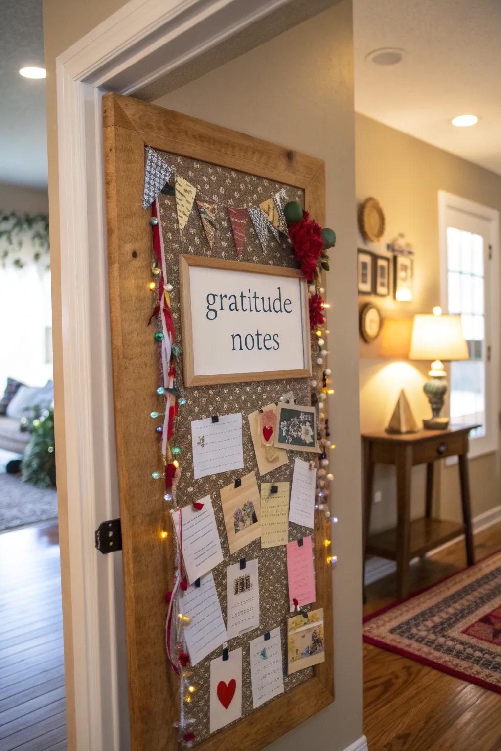 A gratitude wall exhibiting a soft board aesthetic.