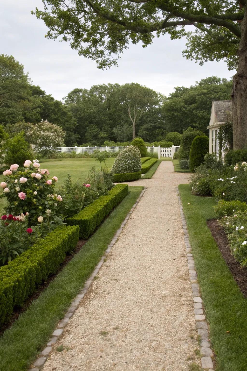 Stone chip trails seamlessly unite fore and rear yards.