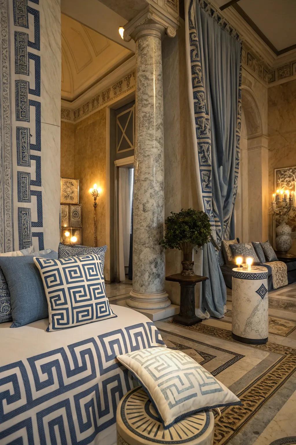 The Hellenic key motif contributes an ageless emblem to your decor.