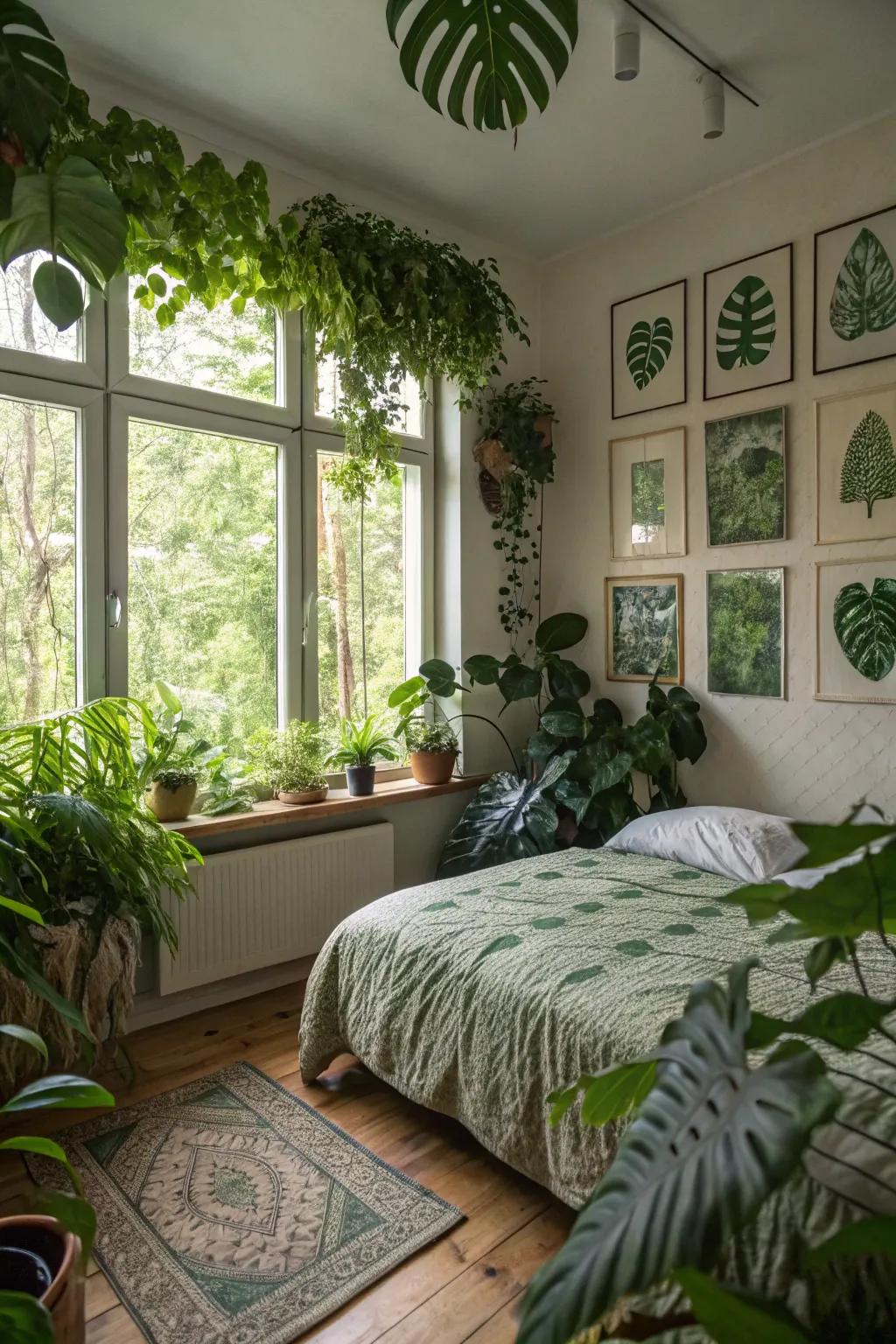 Patterned prints and florals transform a bedroom into a botanical oasis.